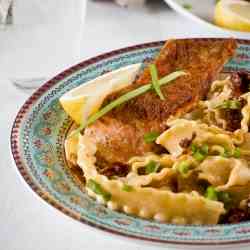 Salmon with Pasta and Saffron Sauce