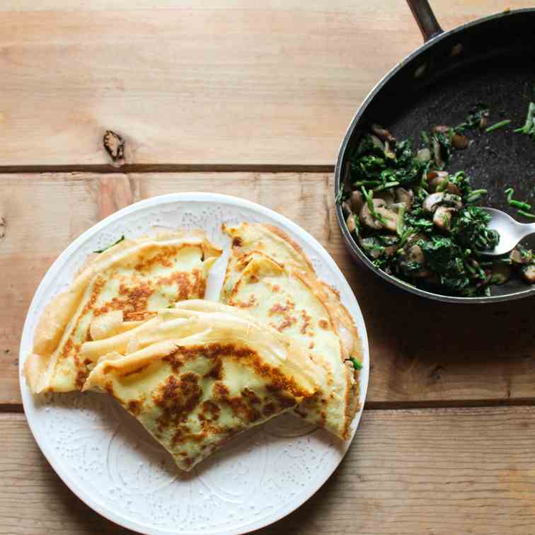 Spinach, Mushroom, and Swiss Crepes