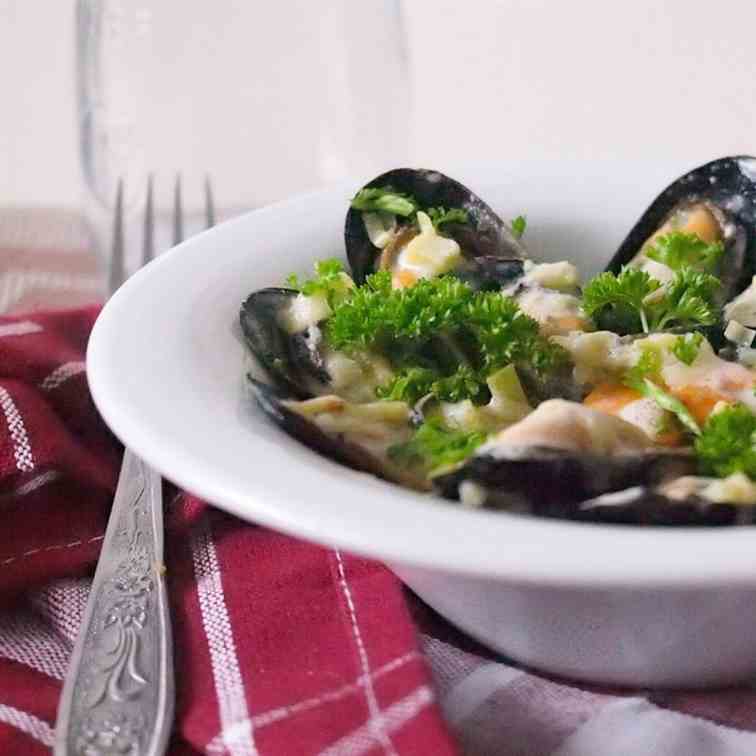 Mussels with blue cheese