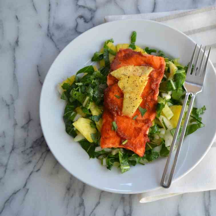 Salmon over Bok Choy & Pineapple Salad