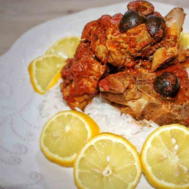 Smoked Moroccan Pork Bones. Lemon Rice-