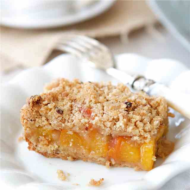 Peach Crumb Bars with Hazelnut Streusel