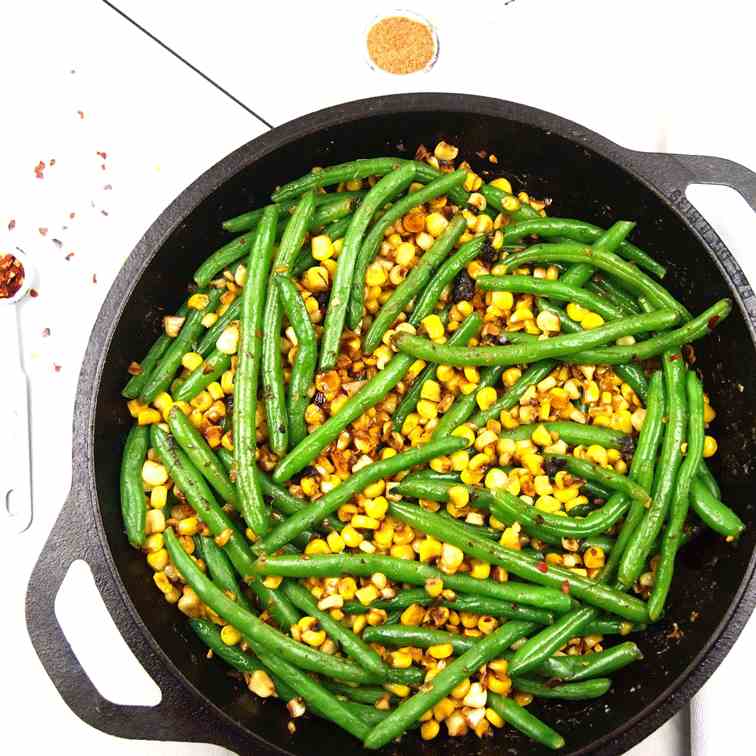 Caramelized Corn and Green Bean Skillet