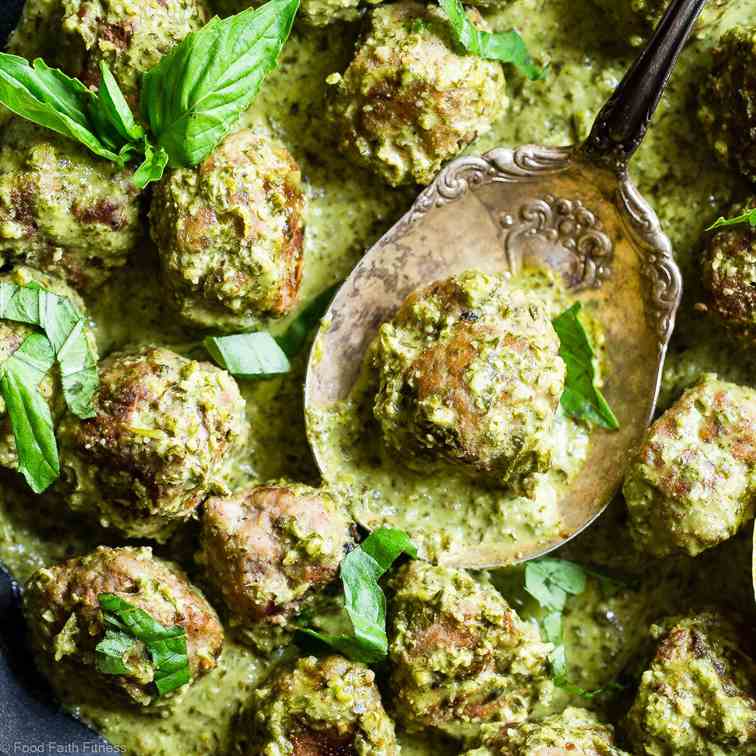 Keto Turkey Meatballs with Pesto