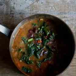 heirloom chestnut beans with bacon & kale