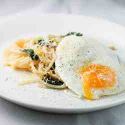 Spaghetti with Ramps and a Fried Egg