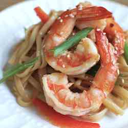 Spicy Prawns with Ginger Peanut Noodles