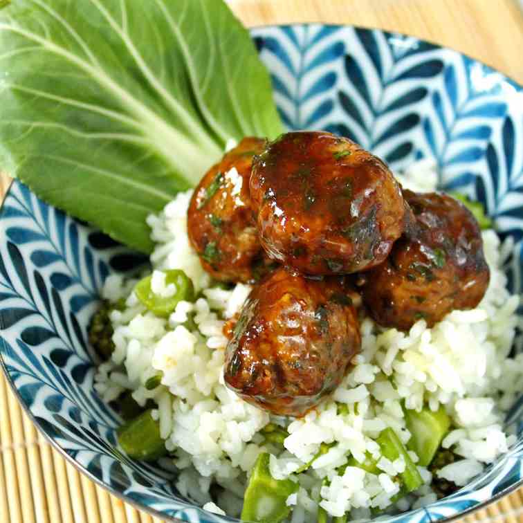 Asian Meatballs with Rice & Bok Choy