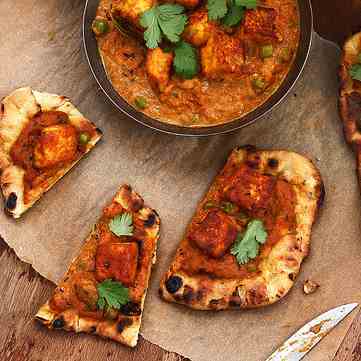 Butter Paneer Curry Naan Pizza