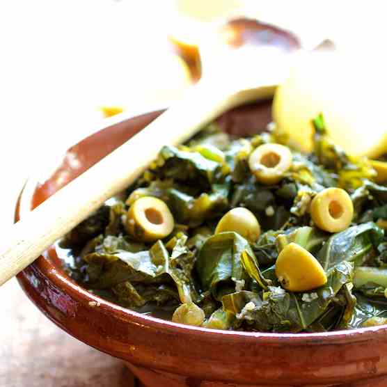 Braised Greens with Olives - Lemon