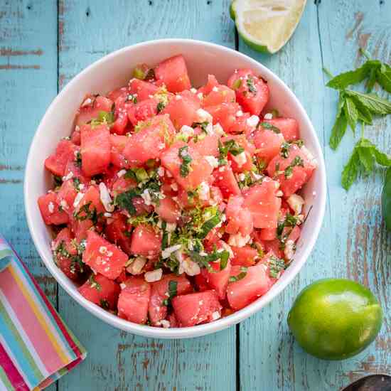 Watermelon Salad with Mint and Jalapeno 