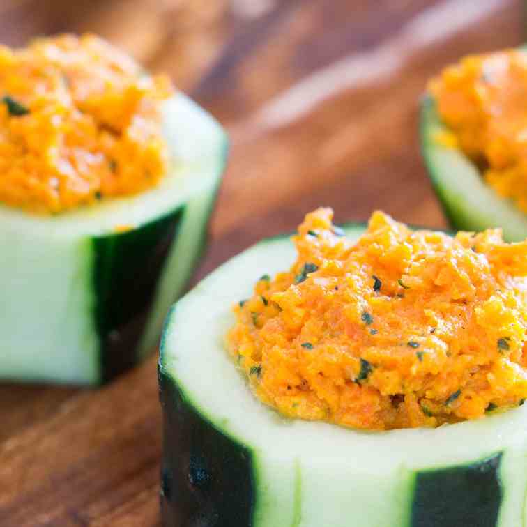 Carrot hummus cucumber cups