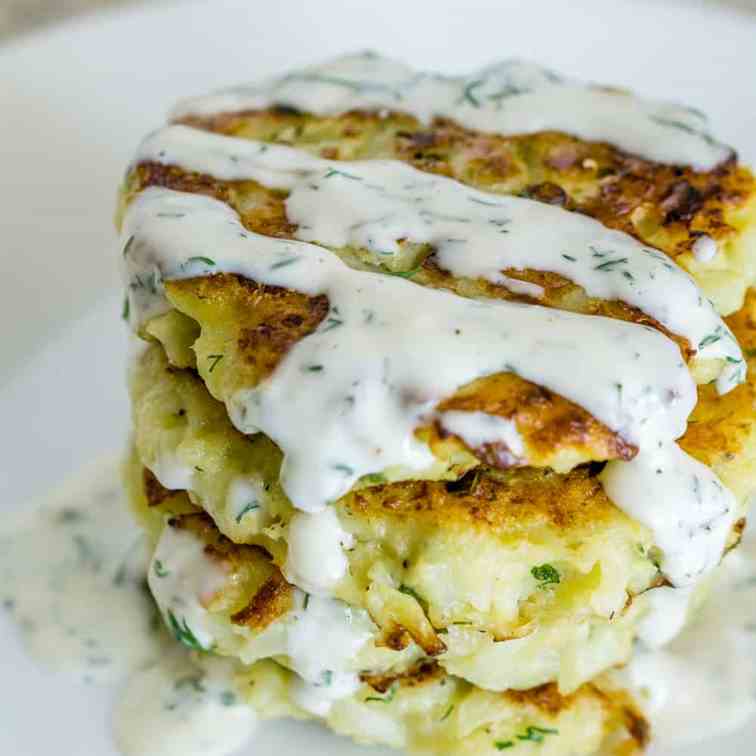 Cauliflower Fritters with Garlic Dill Aiol