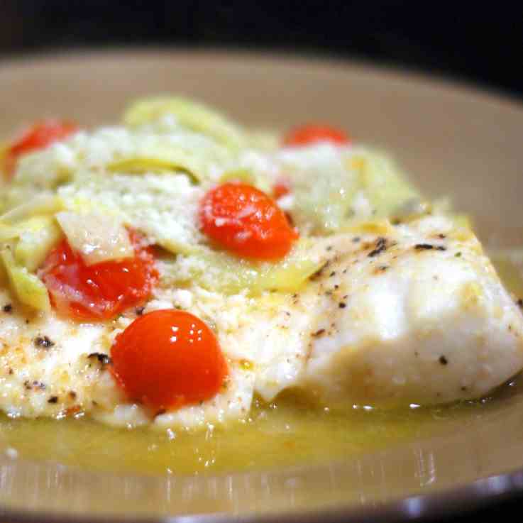 Baked Halibut with Artichokes - Tomatoes i