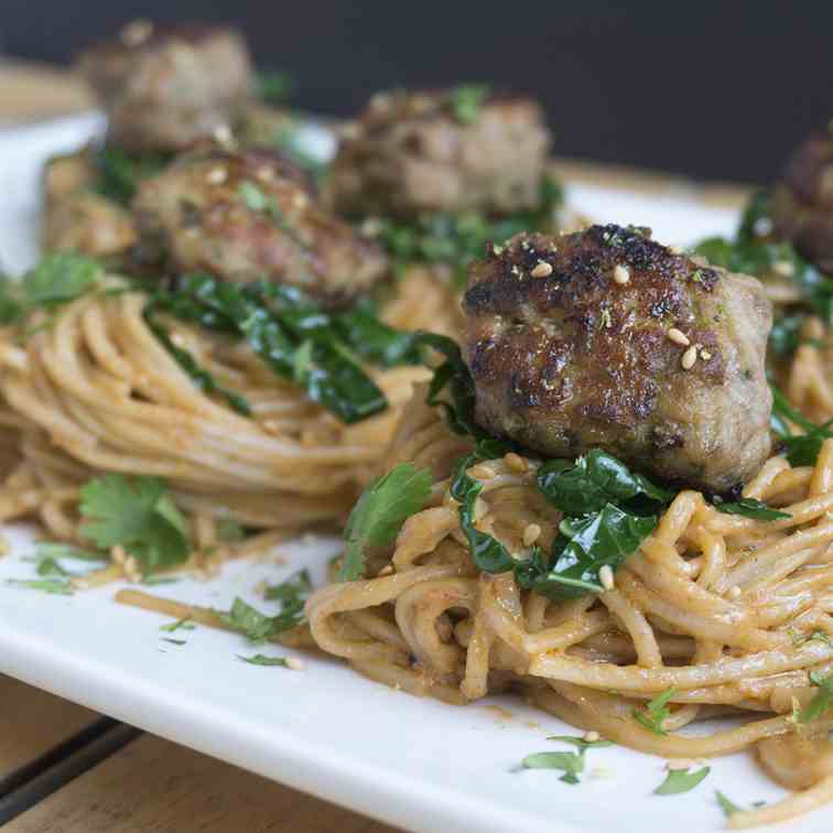 Thai Turkey Meatballs with Peanut Noodles