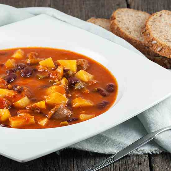 Vegetable, bean and sausage soup