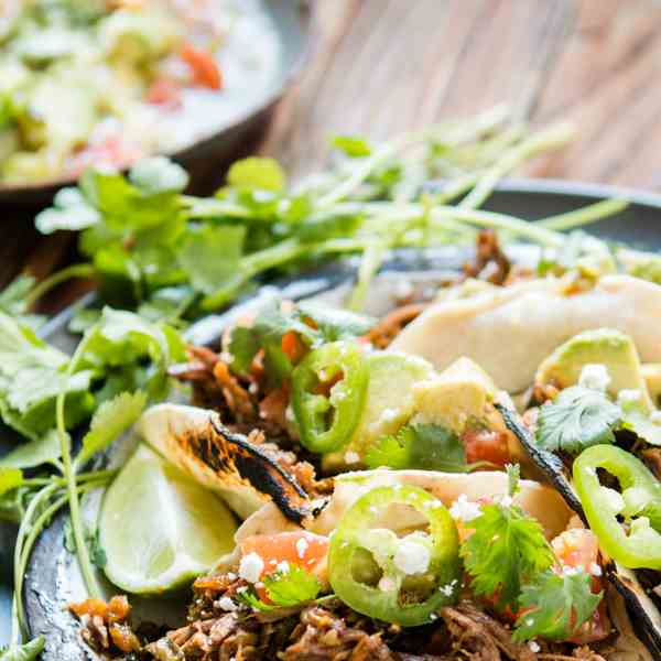 poblano braised beef tacos