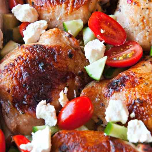 Mediterranean Chicken Thighs Sheet Pan Din