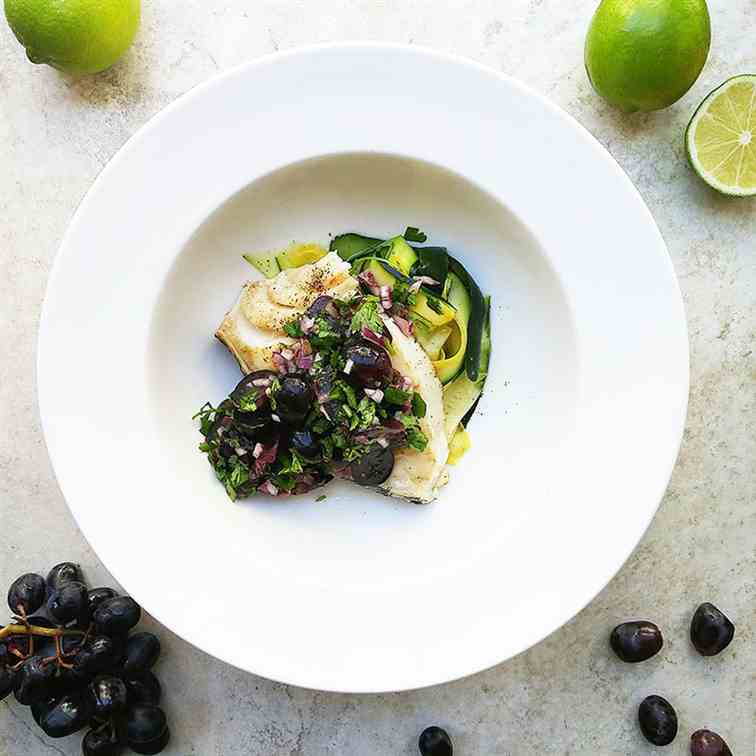 Grilled sea bass with grape salsa