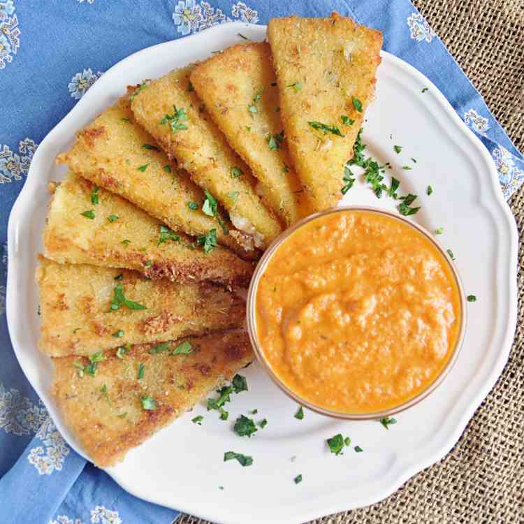 Fried Manchego Cheese with Romesco Sauce
