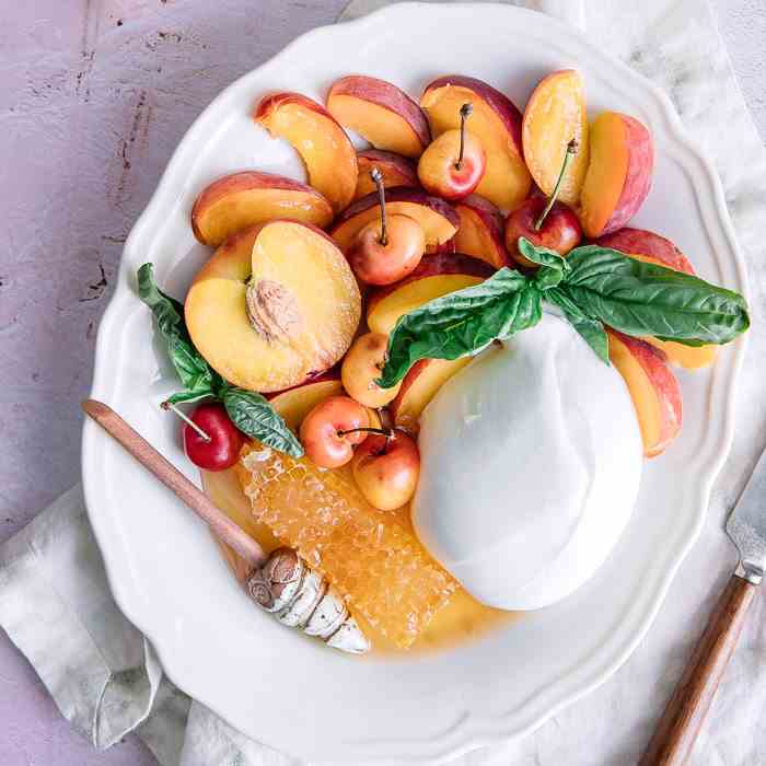 Peach Burrata Honeycomb Fruit Salad