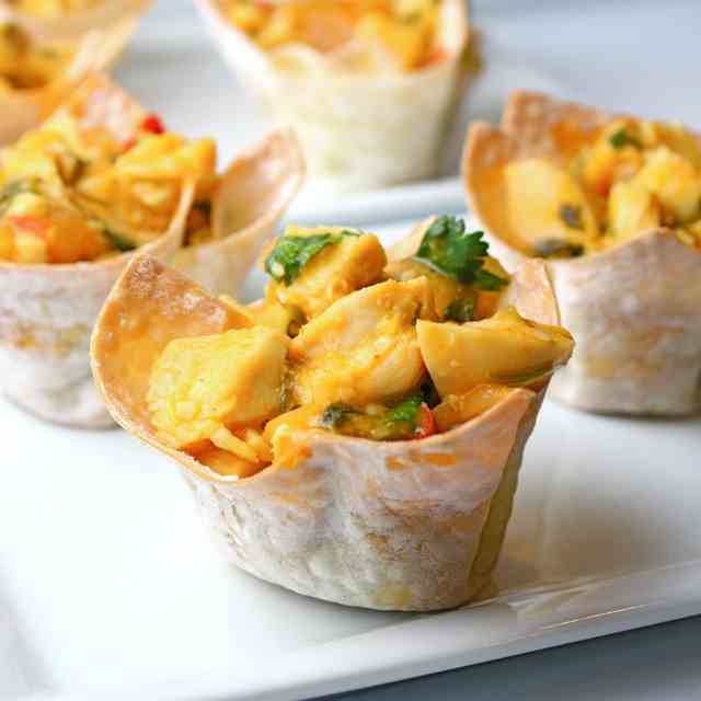 Coconut Mango Chicken Wonton Cups