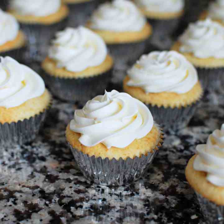 Yellow Cupcakes with Swiss Meringue Butter