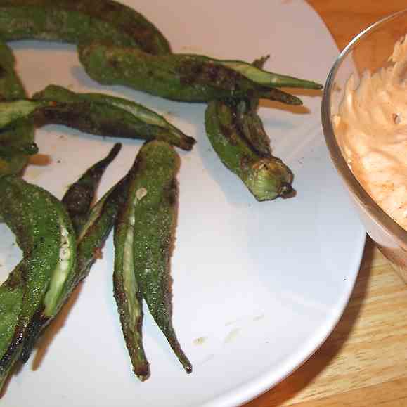 Grilled Okra w/Smoked Paprika-Shallot Dip