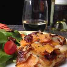 sweet potato, apple and bacon gratin