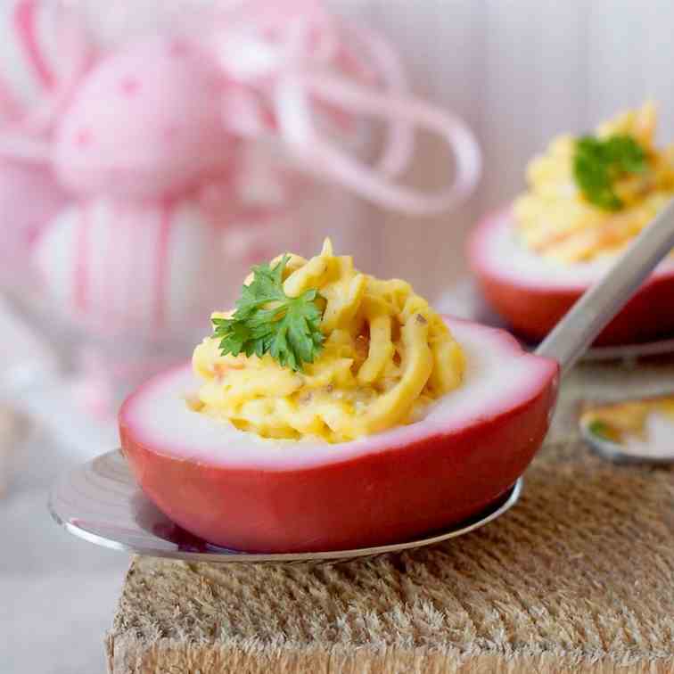 Smoked salmon salad devilled eggs