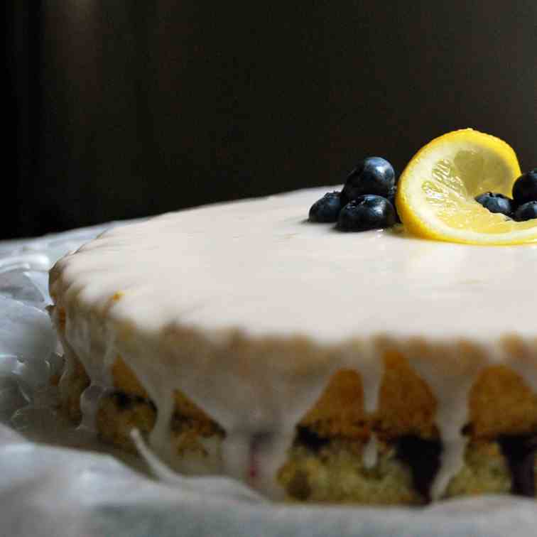 Blueberry Curd Filled Lemon Layer Cake