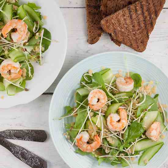 Red lentil shrimp salad