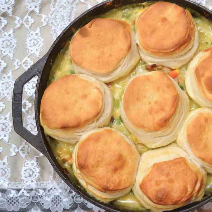 Chicken Pot Pie Topped with Biscuits