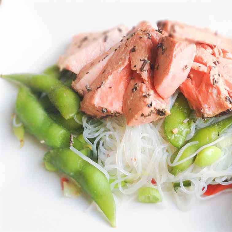 Salmon poached in chinese tea