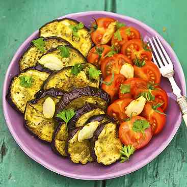 Organic tomato and eggplant salad