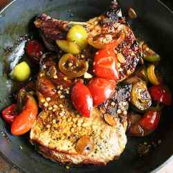 Pan-Seared Pork Chops with Pickled Peppers