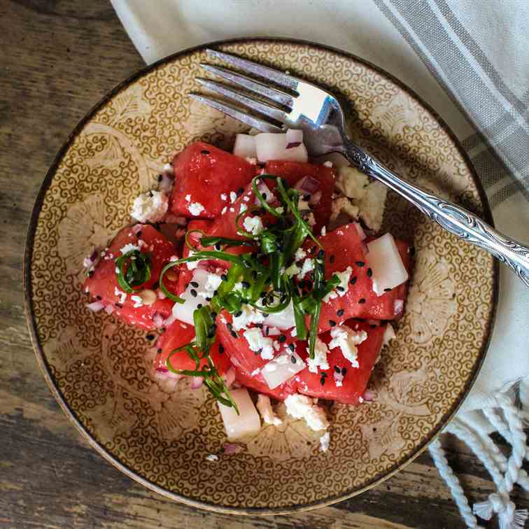 Watermelon Feta Pickled Daikon Salad