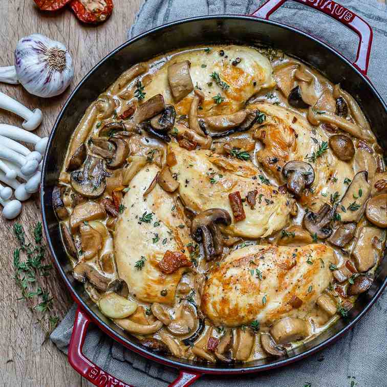 Creamy Chicken Mushroom In White Sauce