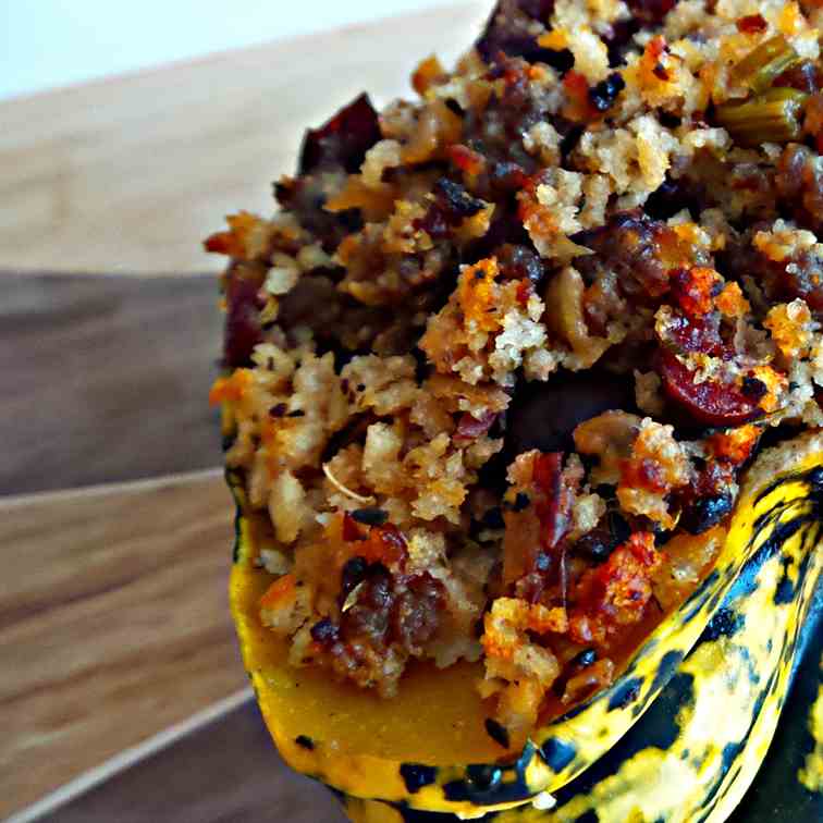 Stuffed Squash w- Cranberries and Sausage