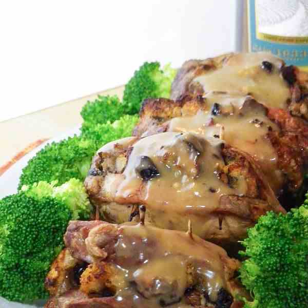 Baked Stuffed Pork Chops w/Moscato Gravy