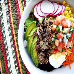 Taco salad bowl with Spanish rice