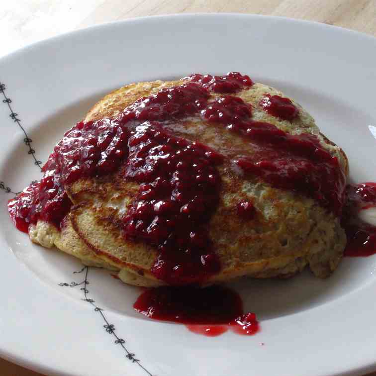 Almond Pancakes & Raspberry Sauce.