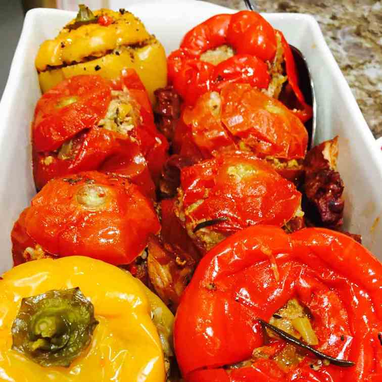 Stuffed peppers and tomatoes