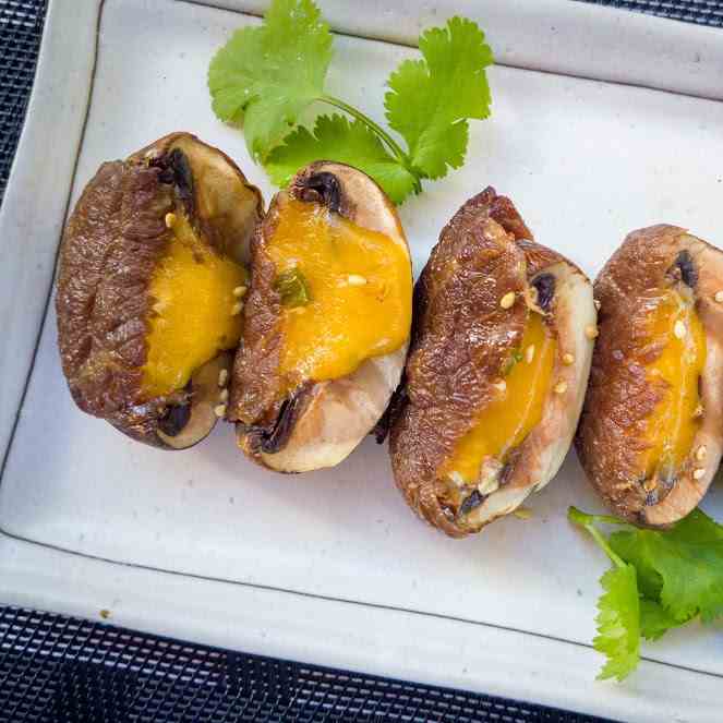 Beef Wrapped Cheesy Mushrooms