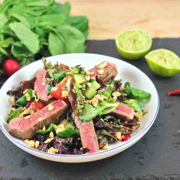 Steak with Asian style spicy salad 