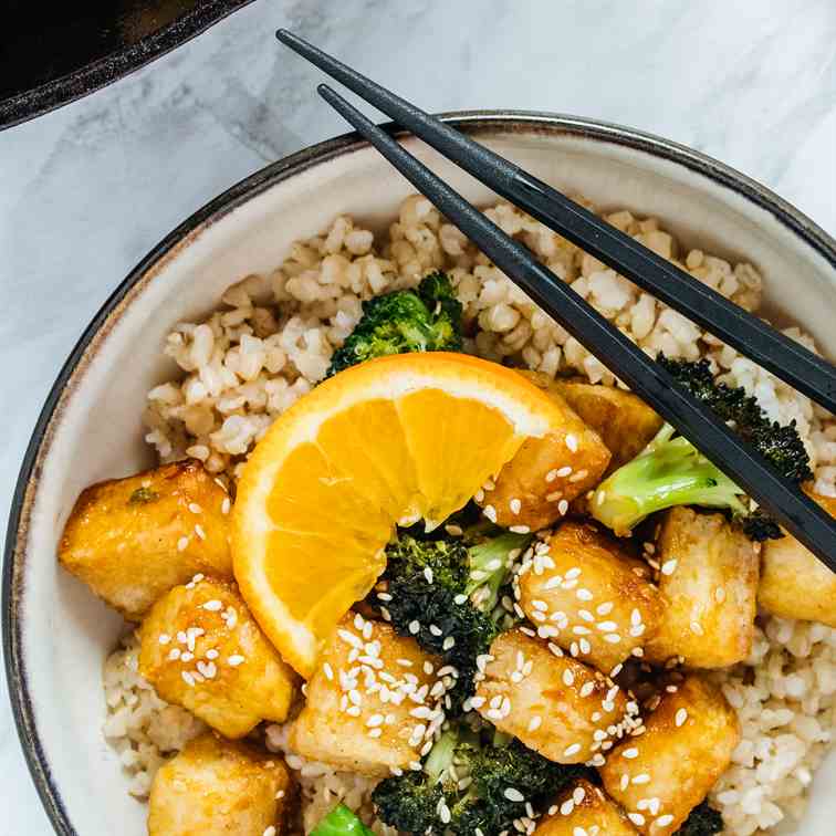 Crispy Orange Sesame Tofu and Broccoli