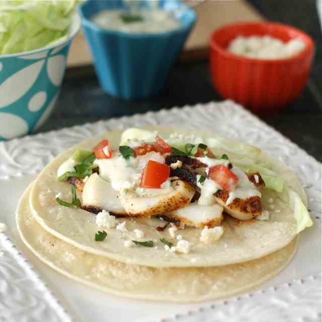 Fish Tacos w/Creamy Green Chile Sauce