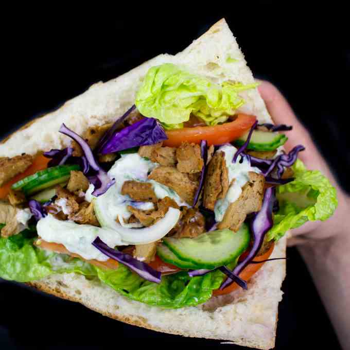 Vegan shawarma with tzatziki and seitan