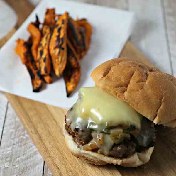 Queso Fundido Burger with Poblano Rajas