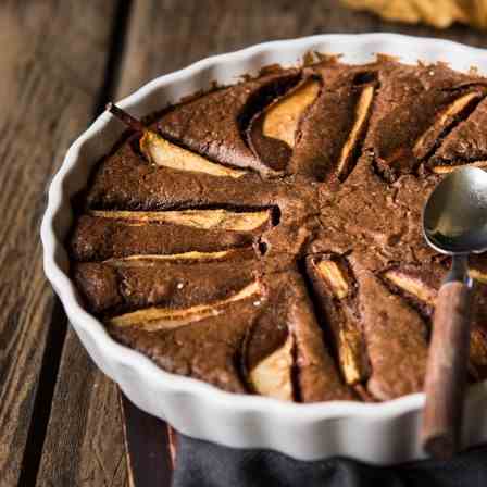 Chocolate clafoutis with pears